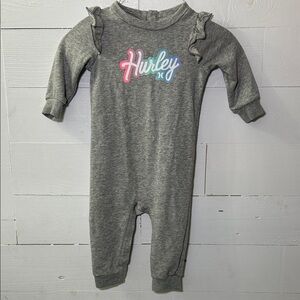 Hurley Gray One Piece Sweat Outfit with Pink & Blue Logo and Shoulder Ruffles